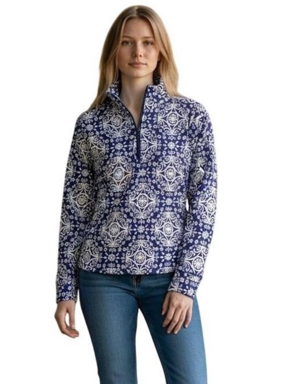 Vera Bradley French Terry 1/4 Zip Pullover Damask Medallion Medium NWOT